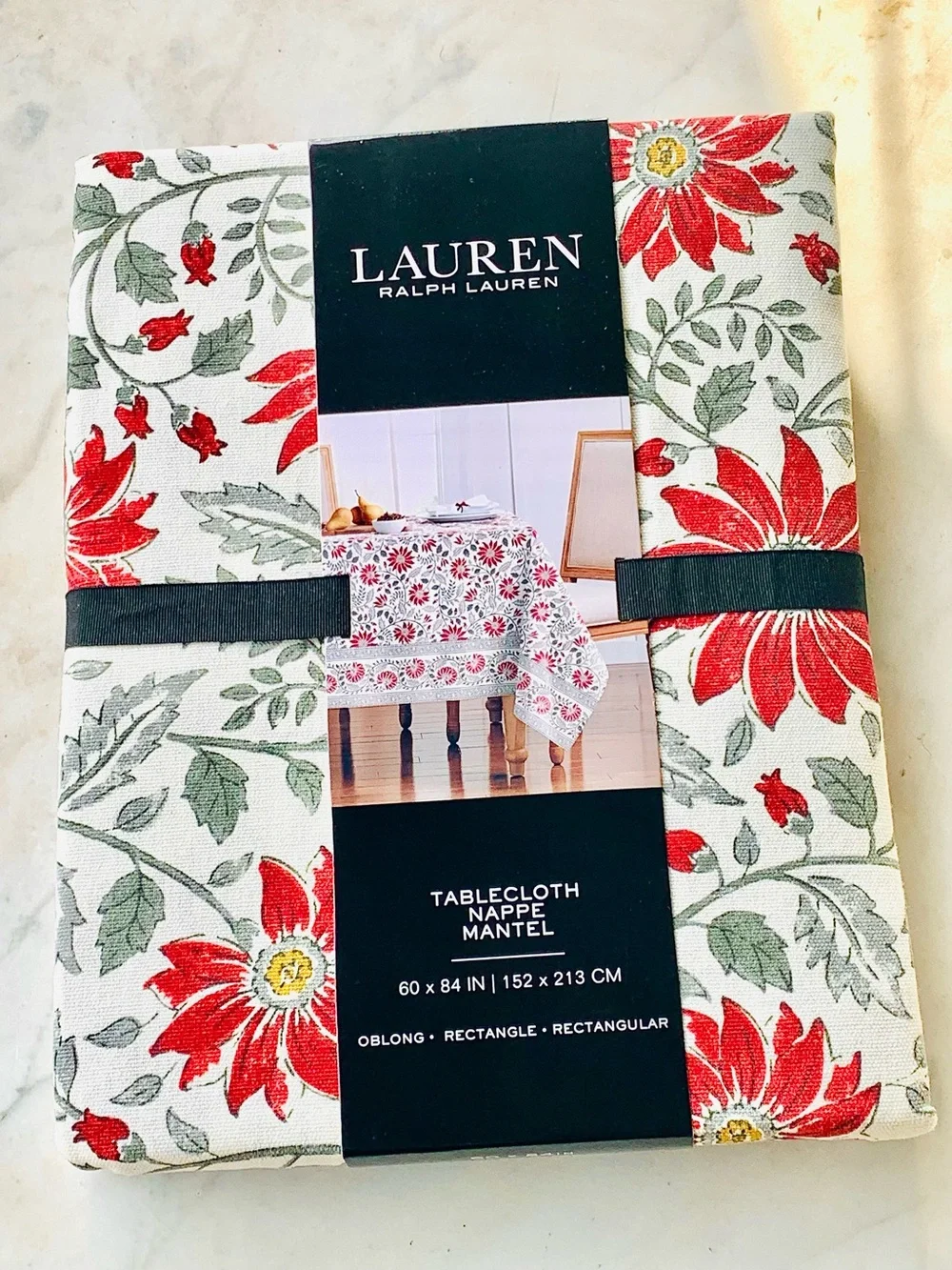 RALPH LAUREN TABLECLOTH NEW 60 BY 84IN OBLONG RED GREEN COTTON